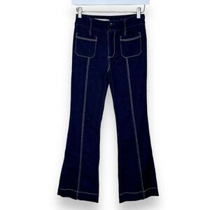 Pilcro Anthropologie High Rise Flare Blue Denim Jeans Contrast Stitch Women 24 P
